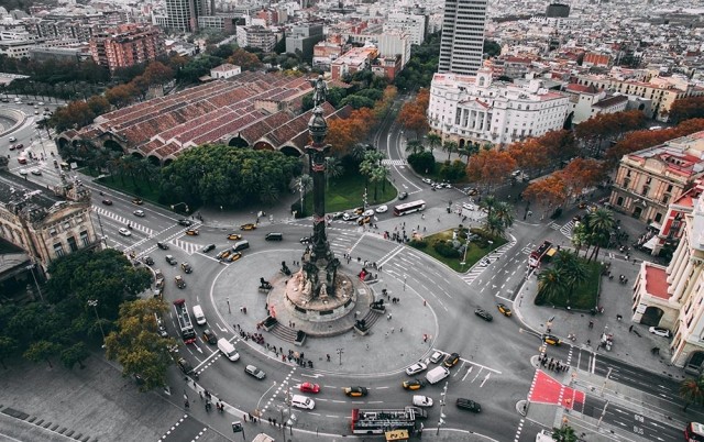 An aerial view of a street in Barcelona