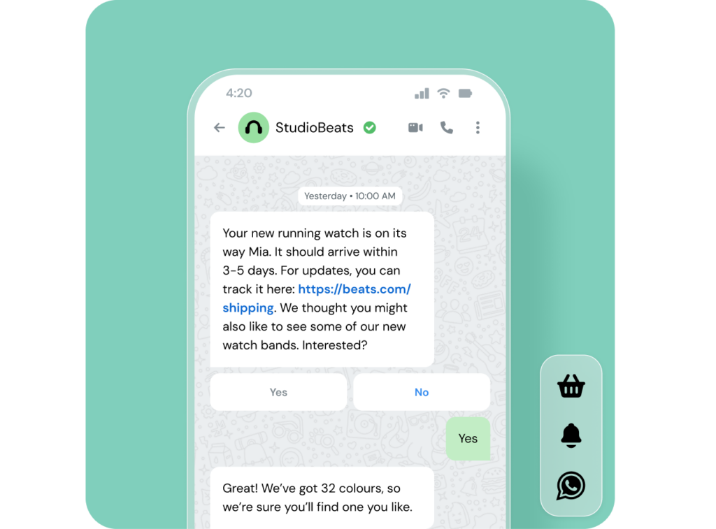 Mobile phone view WhatsApp conversation