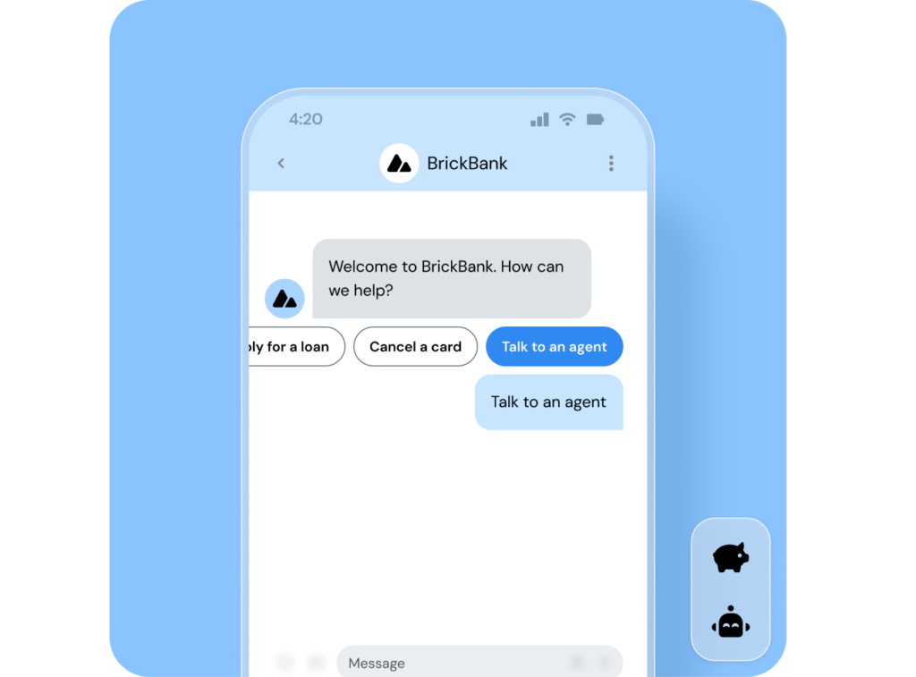 Handest mock-up of a Telegram bot menu for a bank.