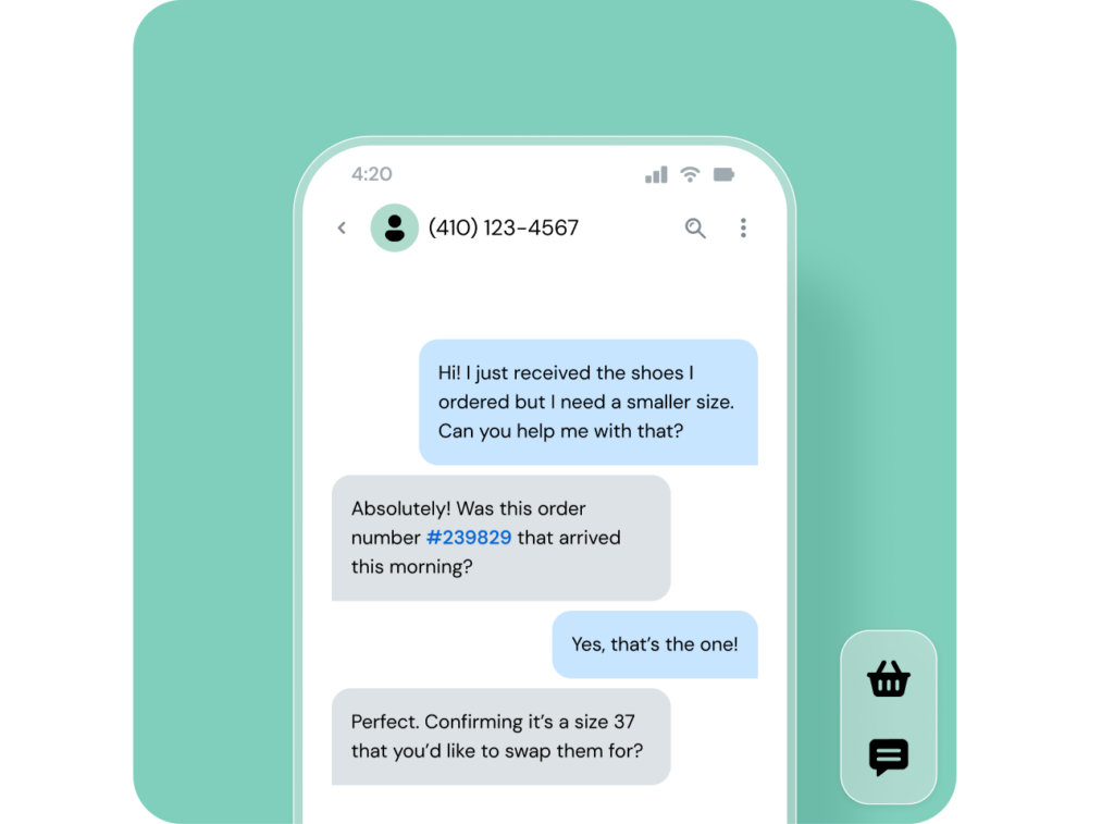 Mobile phone example SMS messaging order exchange
