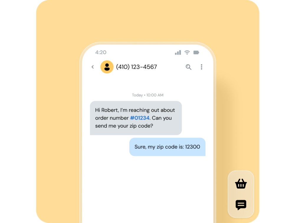 Mobile phone example SMS messaging order confirmation