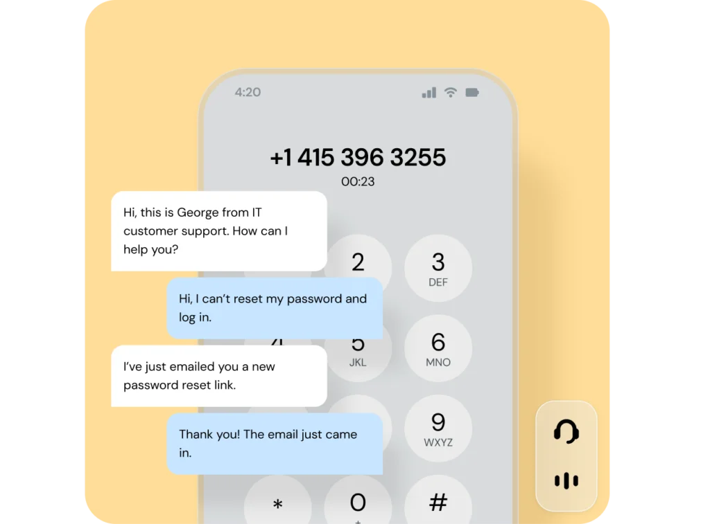 Mobile phone example with IT support conversation