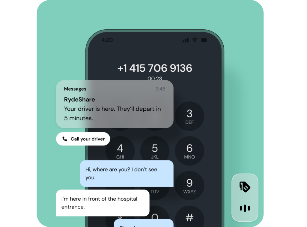 Mobile phone example of ride app notification and texts