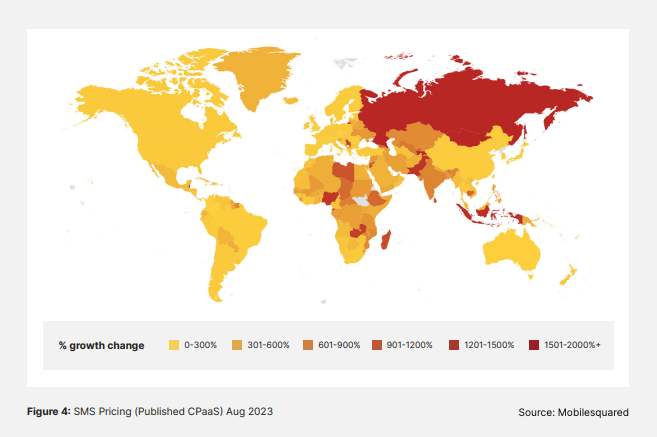 Map shows SMS pricing growth as of August 2023