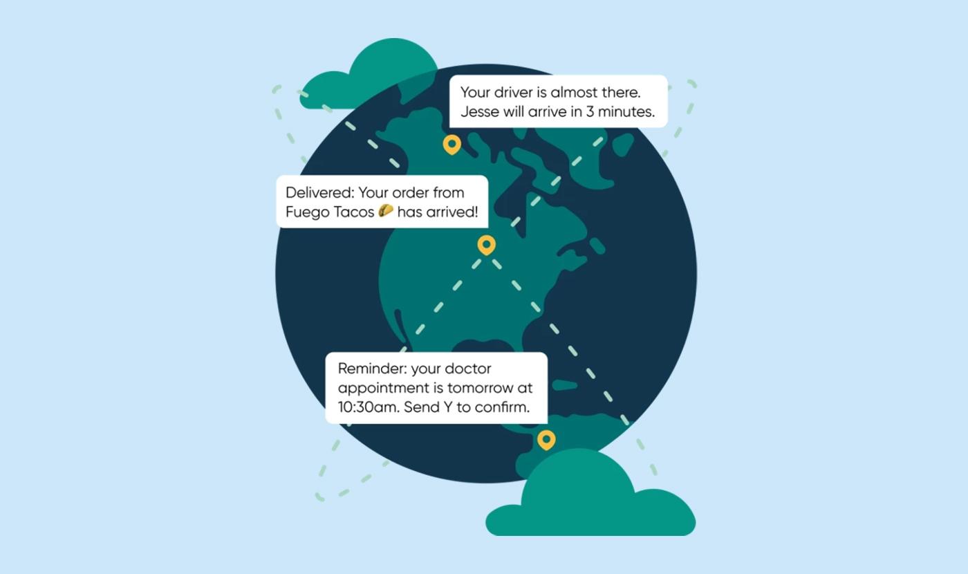 Illustration of globe showing different types of notifications.