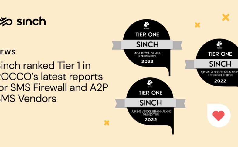 Image for Sinch receives a Tier One ranking in ROCCO’s latest reports for its A2P Monetization product suite and its SMS Firewall product for MNOs, and A2P SMS products for enterprises