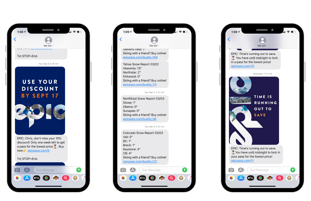 Vail Resorts SMS campaign example