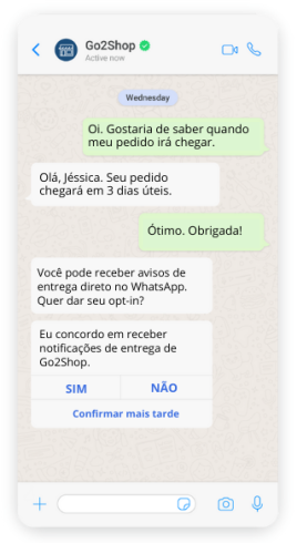 Opt-in dado no chat com a empresa