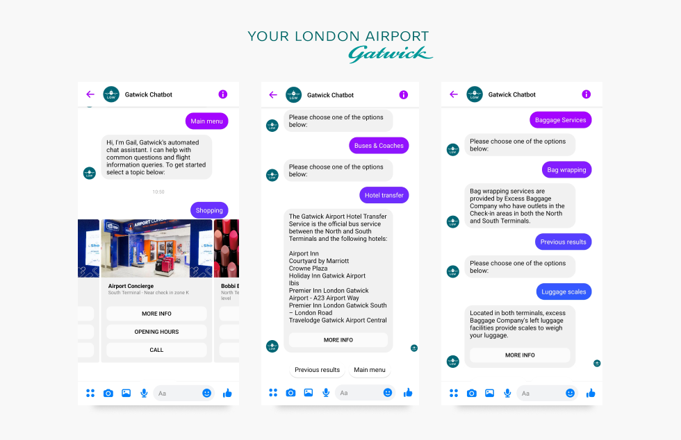 Facebook Messenger Chatbot Airport Gatwick