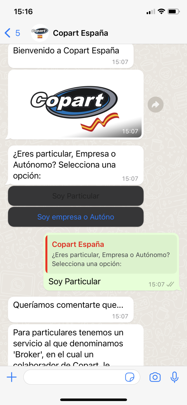 Copart - Customer service WA - chatbot - raw - ESP