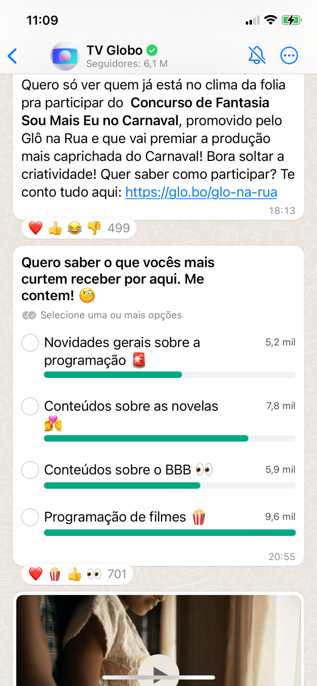 Enquete Canais do WhatsApp