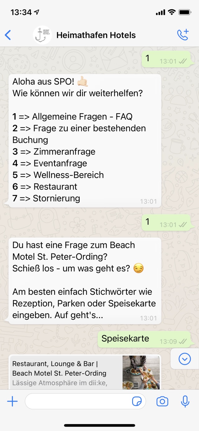 Heimathafen Hotels WhatsApp Chatbot