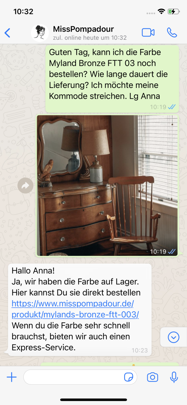 MissPompadour WhatsApp Beratung E-Commerce