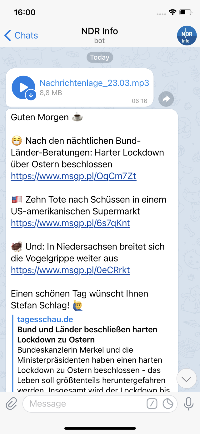 Telegram Newsletter NDR Info