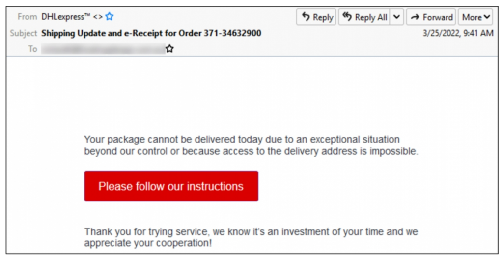 Phishing email example