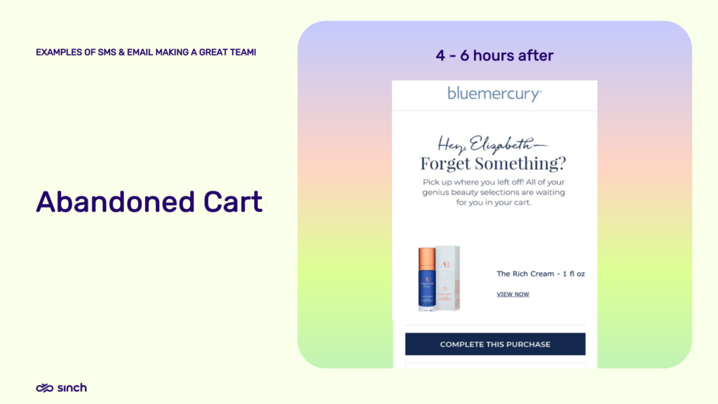 Abandoned cart email example from Bluemercury