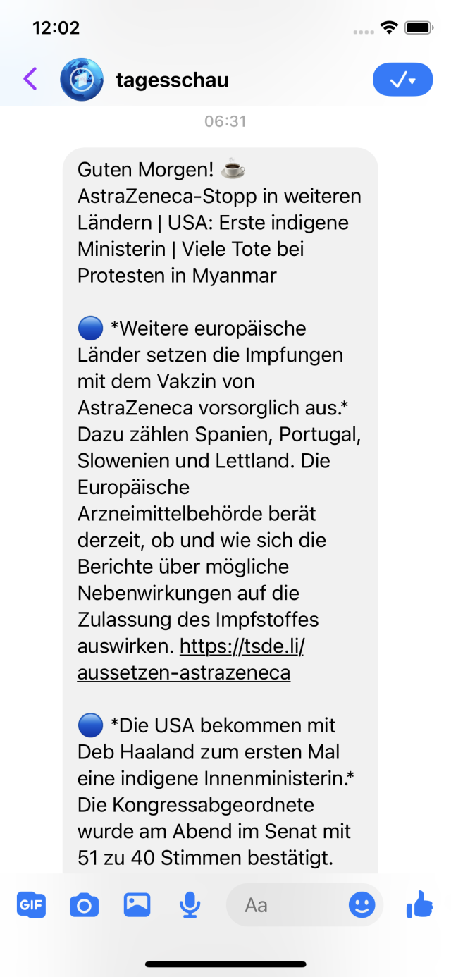 Tagesschau Newsletter Facebook Messenger