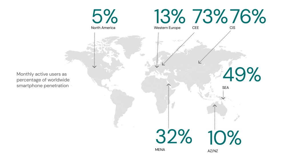 Map showing usage of Viber worldwide