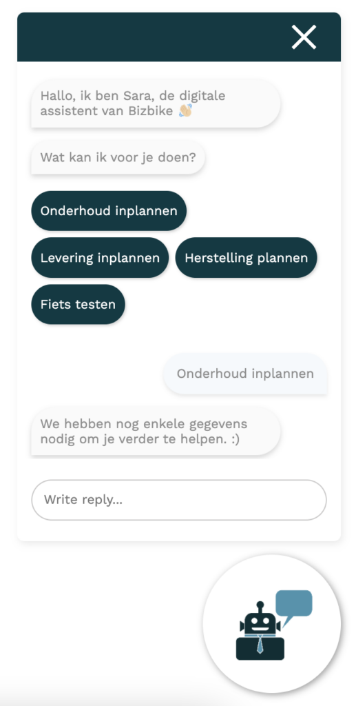 bizbike screenshot chatbot livechat