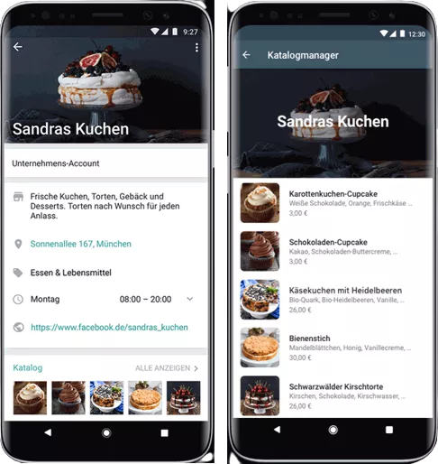 WhatsApp Business, Unternehmensaccount, Produktkatalog
