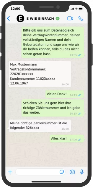 Screenshot Kundenservice per WhatsApp E WIE EINFACH