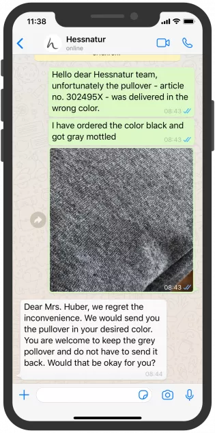 hessnatur whatsapp commerce chat