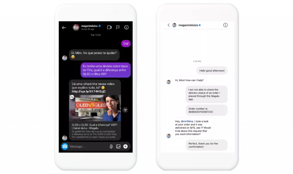 Magalu Effortless conversation on Instagram and WhatsApp Business