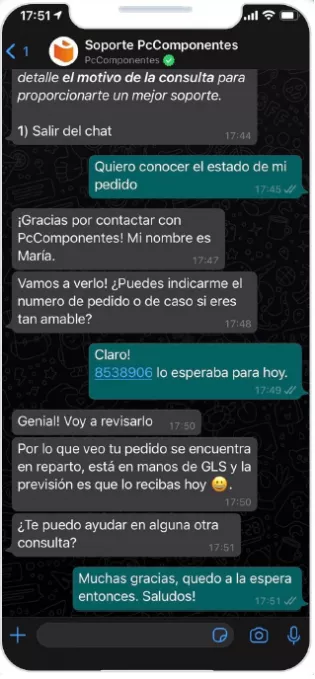 Atención al cliente de la tienda PC Componentes. (Fuente: Meta) 