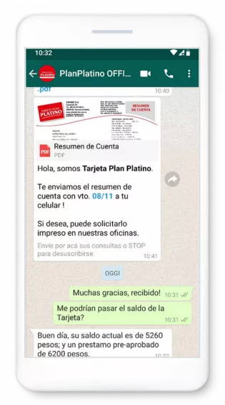 notificación de resumen de cuenta del plan platino