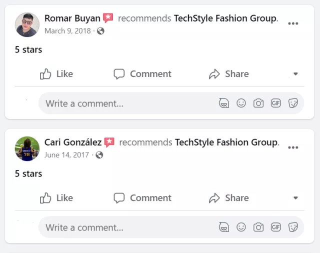 techstyle fashion group, Facebook recommendations