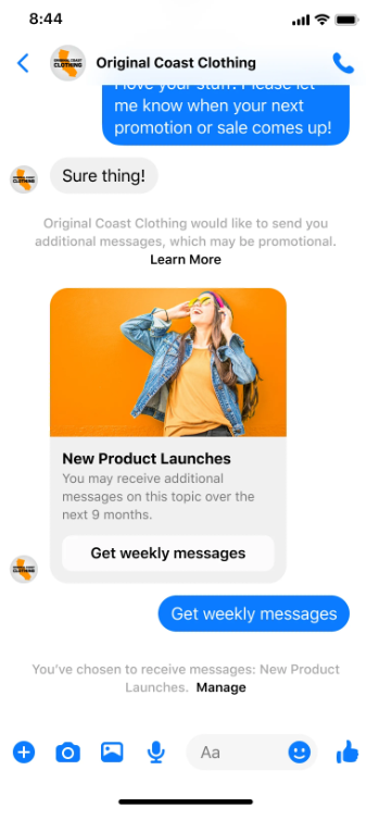 Facebook Messenger recurring notifications