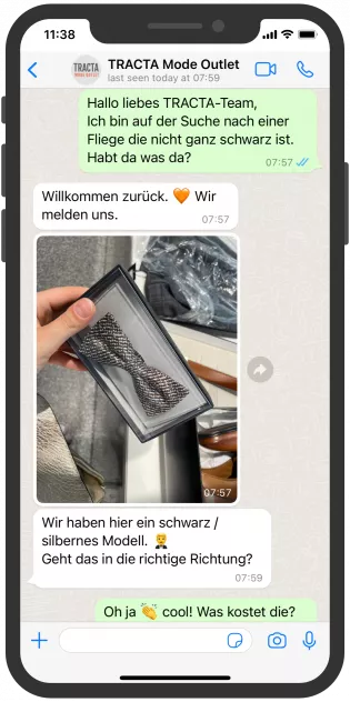 Tracta, Screenshot, WhatsApp, Kundenanfrage