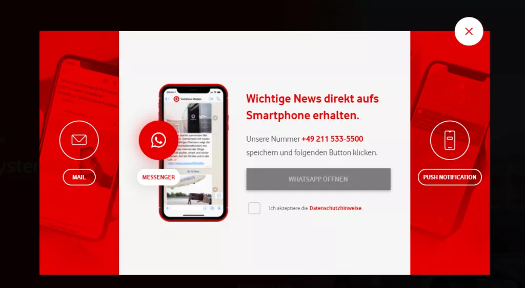 Opt-in Landing Page für den Vodafone Newsletter