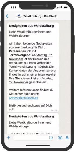 Screenshot WhatsApp Newsletter Stadt Waldkraiburg