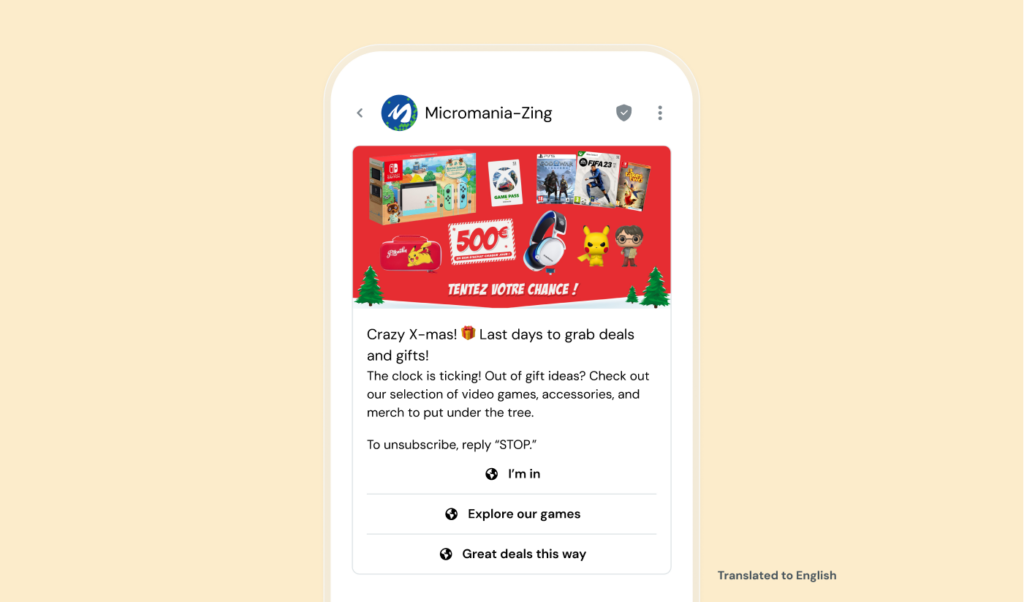 Micromania-Zing used RCS marketing to send last-minute offers similar to a customer newsletter