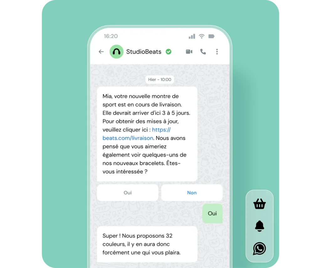 Vue sur un téléphone portable d'une conversation WhatsApp