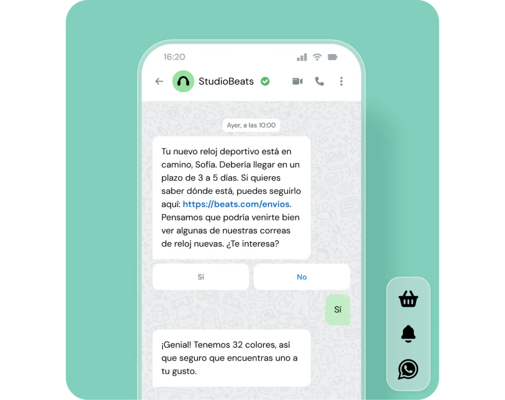 Vista de conversación de WhatsApp en teléfono móvil