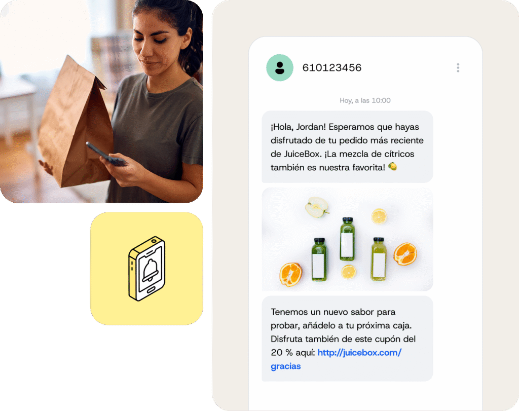 Ejemplo de teléfono móvil con mensajes MMS