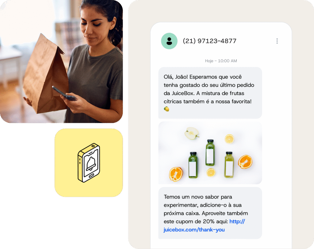 Exemplo de mensagens MMS no telefone móvel