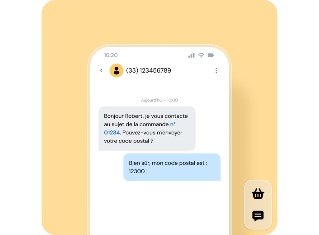 Exemple de confirmation de commande par SMS sur téléphone portable