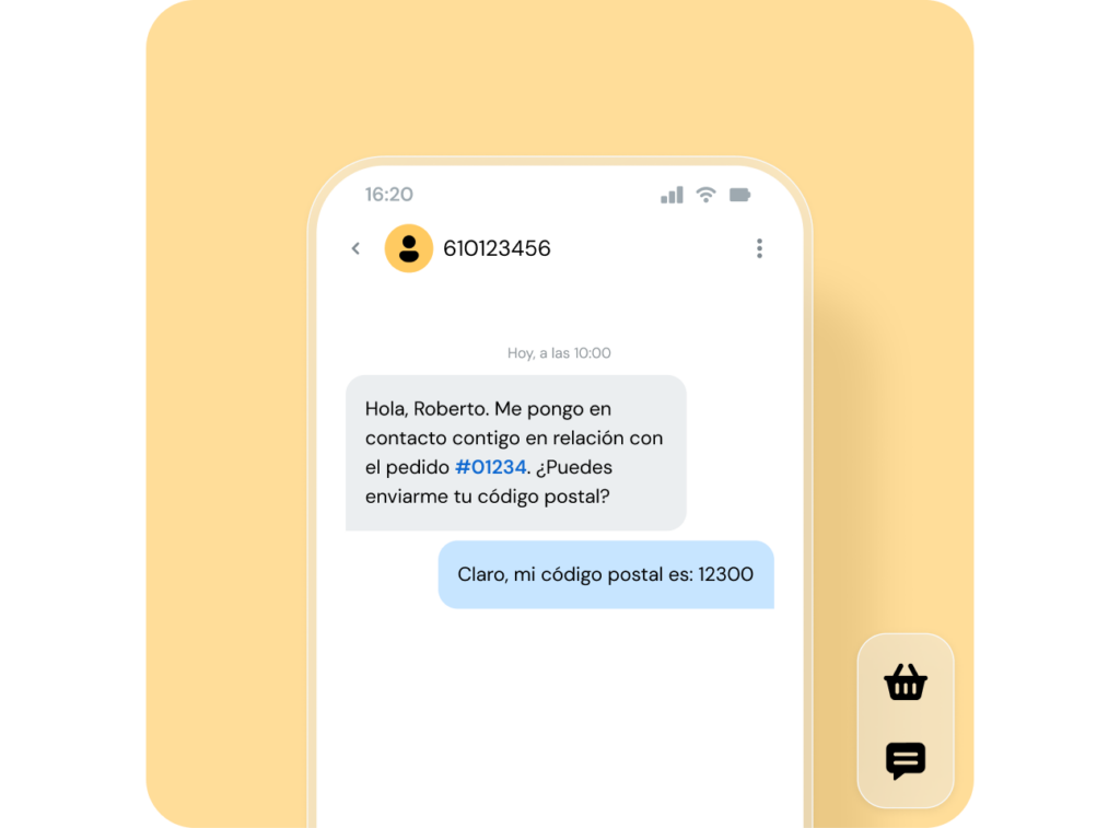 Ejemplo de teléfono móvil con una confirmación de pedido por mensajería SMS