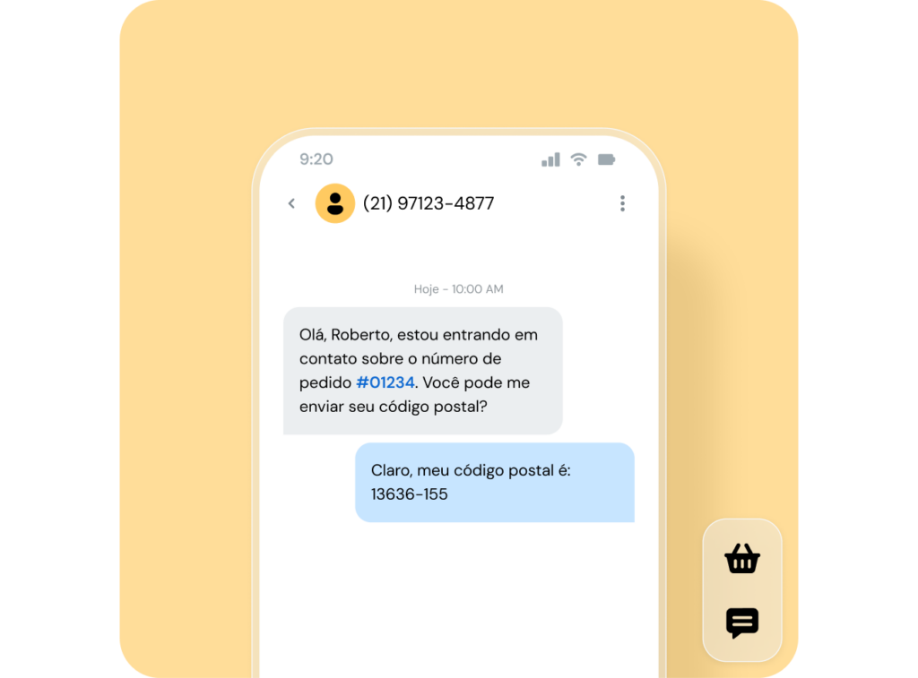 Exemplo de confirmação de pedido de envio de mensagens SMS no telefone móvel