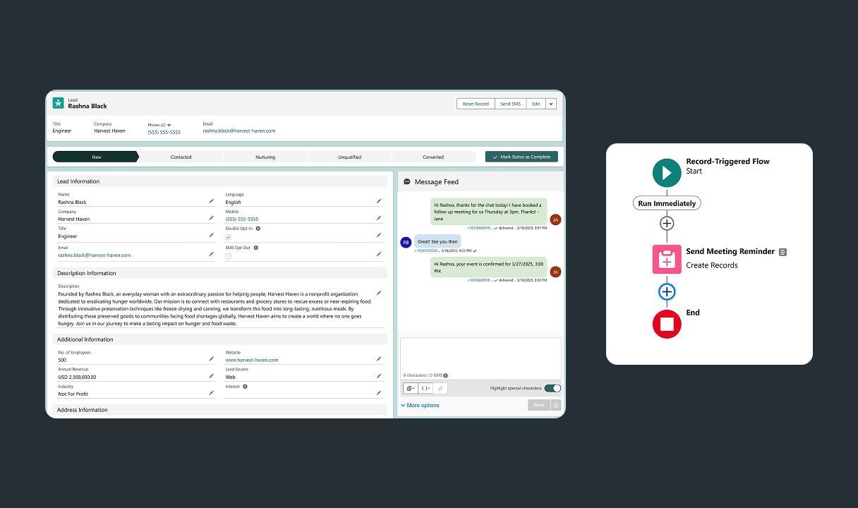 Image for Save time and reduce work with automated SMS in Salesforce Flows  