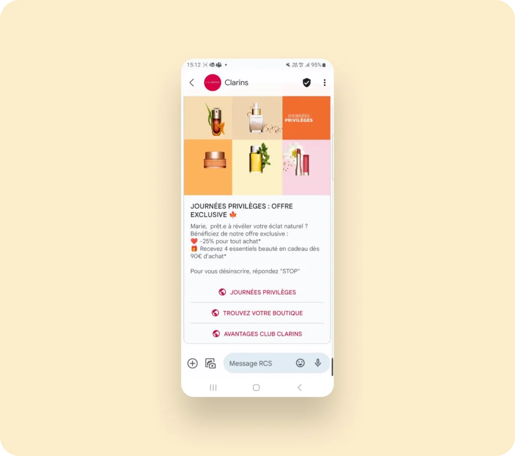 Clarins used suggested replies in RCS to increase read and engagement