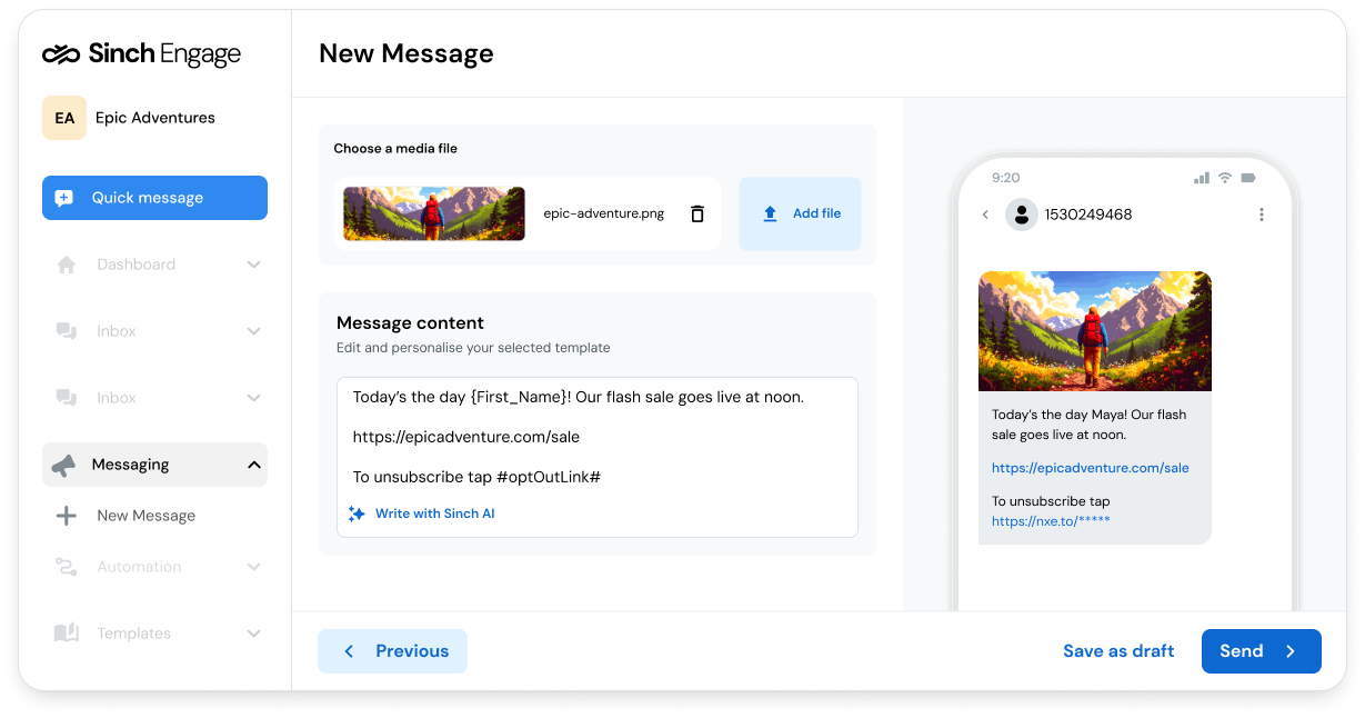 Image for Give Sinch Engage a test drive using your own number