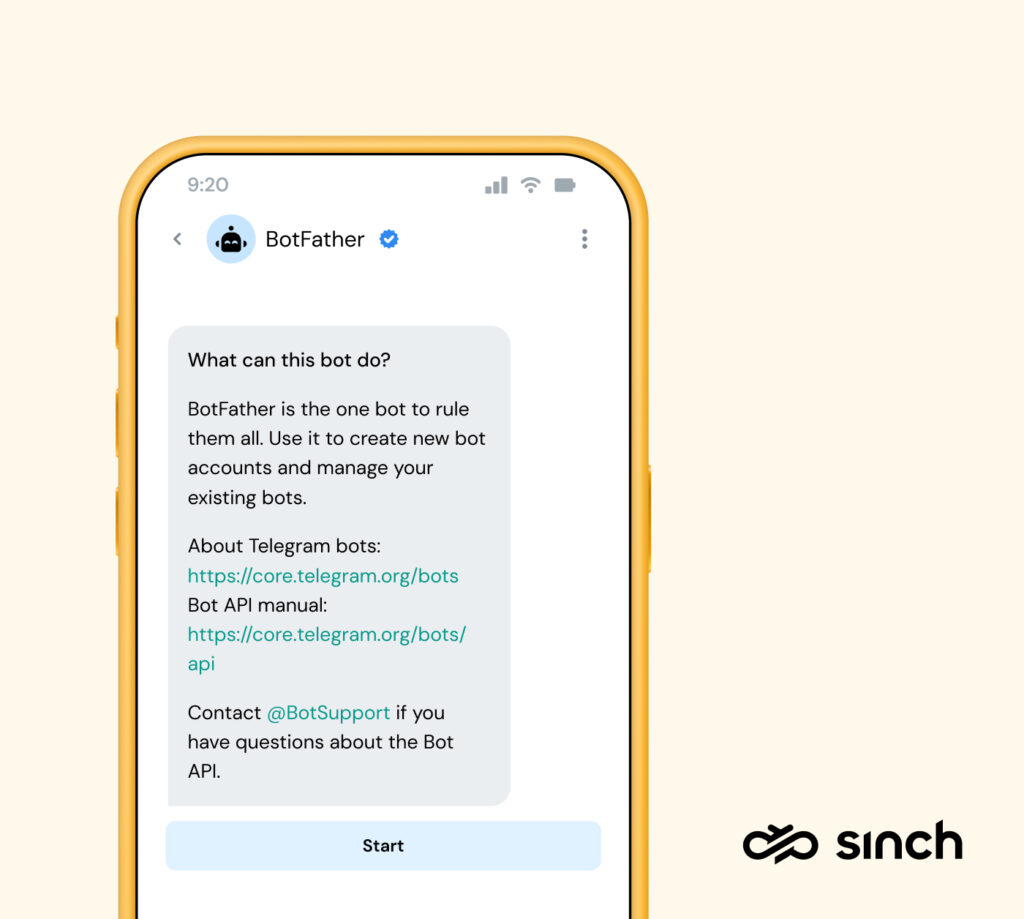Mock-up of Botfather bot builder on Telegram