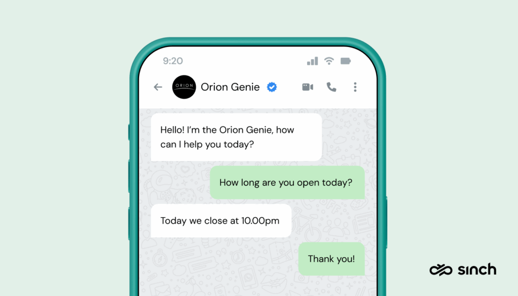 WhatsApp chatbot from Orion Mall in Bangalore
