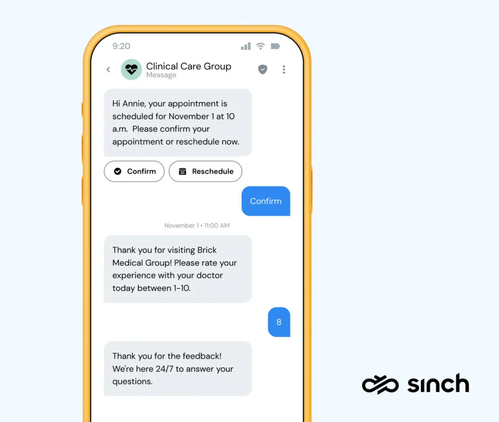 Example RCS message a healthcare provider might send patients to remind them of their appointment.