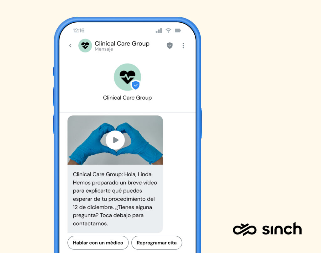 Ejemplo de mensaje RCS que un proveedor de atención médica podría enviar para involucrar y educar a un paciente.