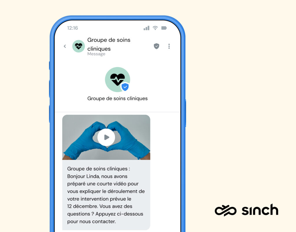 Exemple de message RCS qu'un prestataire de soins de santé pourrait envoyer pour impliquer et informer un patient.